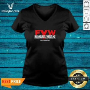 Official FYW Find Yourself Wrestling Established 2022 V Neck Shirt in dark color with logo on front
