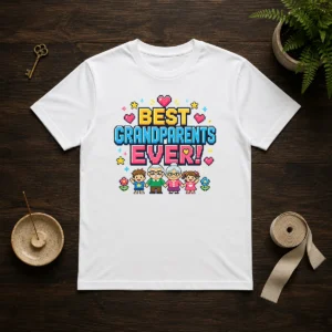 Funny Best Grandparents Ever Pixel For Family Love t shirt in classic fit, white cotton material