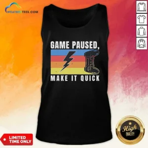Pretty Game Paused Make It Quick Tank Top in black, sleeveless casual wear with bold white text design