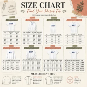 Size chart for Premium Milf Man I Love Florida University Of Florida Gators with measurements in inches and cm