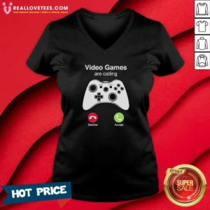 Funny Video Games Are Calling Gaming Controller Phone Screen V-Neck Shirt