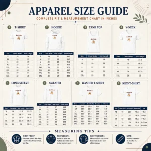 Size chart for Hot Warning Boobs Tits Even Shocked showing measurements in inches and cm