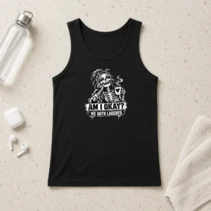 Top Humorous Skeleton Girl Coffee Quote Halloween Tank Top