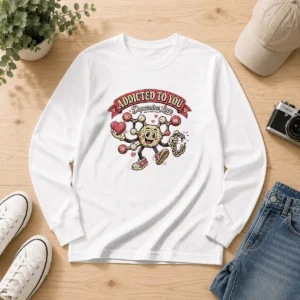 Official Dopamine Addicted To You Retro Distressed For Couples Long Sleeve Shirt