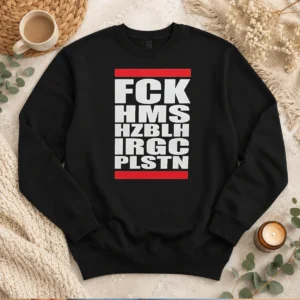 Official FCK HMS HZBLH IRGC PLSTN Acronym Sweater in dark color, long sleeve crewneck sweatshirt