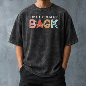 Top Pretty Welcome Back To School Distressed Typography Washed T-Shirt