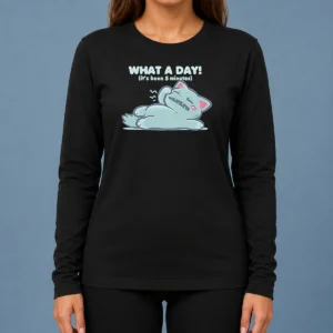 Pretty Exhausted Cartoon Cat Lying Down What A Day It'S Been 5 Minutes Long Sleeve Shirt