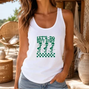 Awesome Aliens Let'S Do Butt Stuff Checkerboard Novelty Meme Tank Top