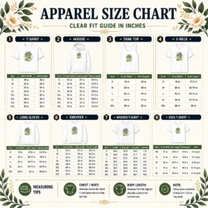 Size chart for Good Back To School Typography With Relatable Sass with measurements in inches and cm