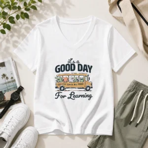 Funny It'S A Good Day For Learning School Bus Animals V-Neck Shirt