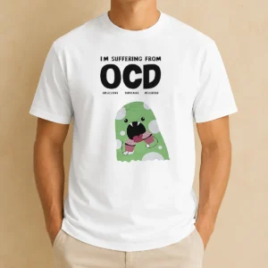 Pretty Ocd Obsessive Cupcake Disorder Monster Eating Im Suffering From t shirt in black, front view with colorful cupcake monster graphic
