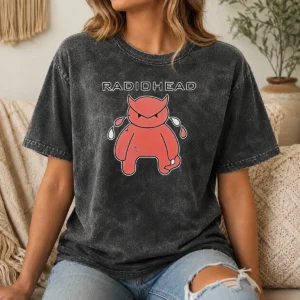 Nice Radiohead Distressed Crying Devil Character Washed T-Shirt