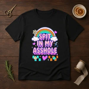 Nice Spit In My Asshole t shirt in classic fit, featuring bold white text on black cotton fabric