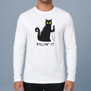 Premium Black Cat Holding Knife Killin' It Long Sleeve Shirt