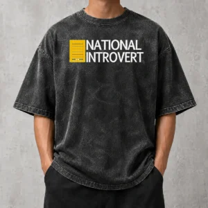 Funny National Introvert Parody Logo Social Anxiety Washed T-Shirt