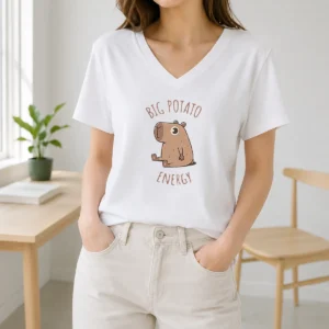 Hot Big Potato Energy Capybara V-Neck Shirt
