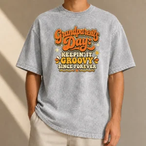 Funny Awesome Grandparents Day Keepin It Groovy Tee Groovy Retro Washed T-Shirt