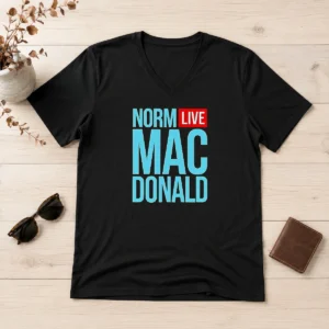 Official Norm Live Macdonald V Neck Shirt in dark color with short sleeves and fitted cut