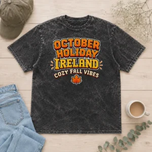 Hot October Holiday Ireland Cozy Fall Pixel Washed T-Shirt