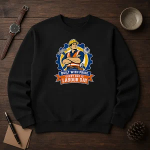 Funny Labour Day Proud Worker Vector Shirt For Hardworking Fans Sweater in gray, crewneck pullover with bold graphic text