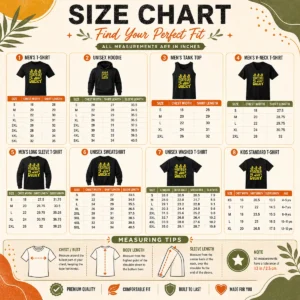 Size chart for Hot Pretty Everything Is Just Ducky with measurements in inches and cm