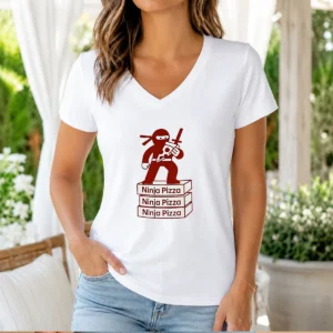 Funny Ninja Pizza Ninja Pizza Ninja Pizza Ninja Pizza Standing On Boxes V-Neck Shirt