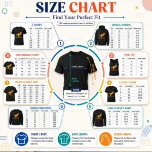 Size chart for Hot Come On Sweetie Funny Jurassic Geek with measurements in inches and cm