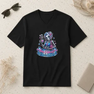 Original Skeleton Girl Halloween Coffee Quote V-Neck Shirt