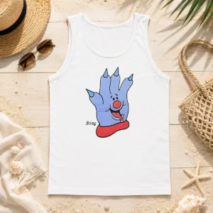 Funny Hot Sting Blue Cartoon Hand Character Mascot Tank Top