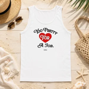 Awesome Too Pretty For A Job Daddy Text Tank Top in black, sleeveless casual wear with bold white lettering