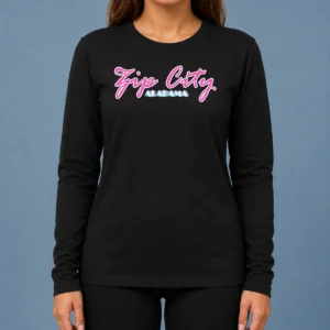 Hot Premium Zip City Alabama Southern Town long sleeve shirt in white with bold city graphic on front