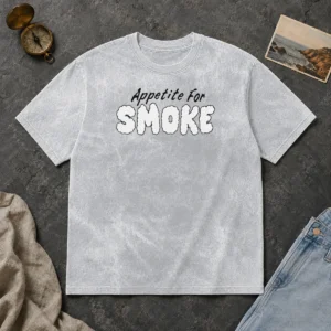 Nice Appetite For Smoke Washed T Shirt displayed on a clean white background, showing a soft, vintage-style fabric texture
