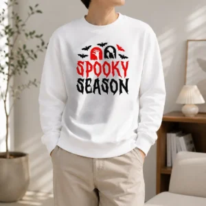 Hot Spooky Season Halloween Bats Witch Broom Zombie Sweater