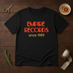 Premium Empire Records t shirt in black with bold white logo on front, classic crew neck cotton tee