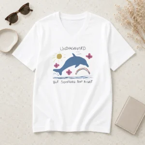 Premium Happy Dolphin Jumping Undiagnosed But Something Ain't Right V Neck Shirt in soft fabric with relaxed fit