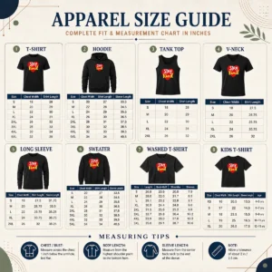 Size chart for Awesome Hot Stay Kind Heart with measurements in inches and centimeters