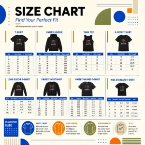 Size chart for Official Back To School Crew Streetwear Forns showing measurements in inches and cm
