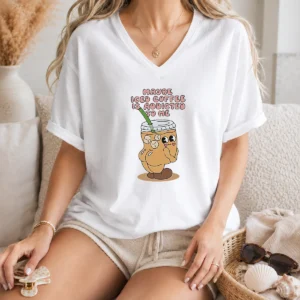 Pretty Maybe Iced Coffee Is Addicted To Me Caffeine Addict V-Neck Shirt