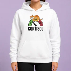 Top Cortisol Cat Lying On Low Mid High Gauge Hoodie