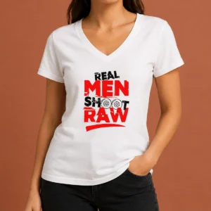 Funny Real Men Shoot Raw Photography Camera Shutter Aperture V-Neck Shirt