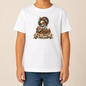 Original Vintage Funny Halloween Skeleton Girl Coffee Kids T-Shirt