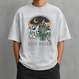 Hot Goat Scout Pointing Explore Nature Hail Satan Washed T-Shirt