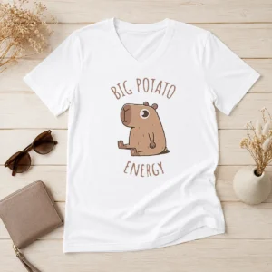 Original Big Potato Energy Capybara V-Neck Shirt