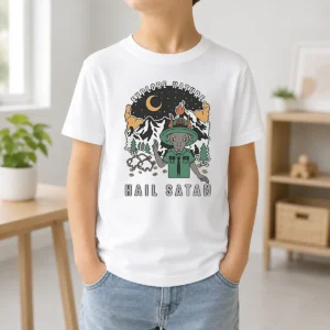 Top Goat Scout Pointing Explore Nature Hail Satan Kids T-Shirt
