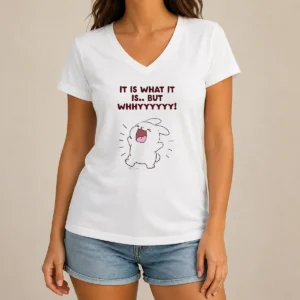 Funny Pretty It Is What It Is But Whhyyyyyy Cute Bunny V-Neck Shirt