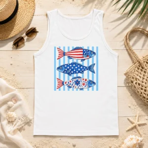 Top Official Patriotic Fish Striped USA Theme Design Tank Top