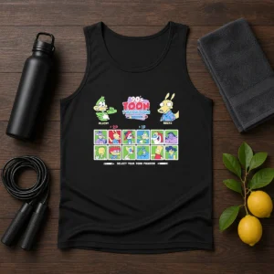 Good Plucky Rocko Darkwing Duck Ren Stimpy Doug Tommy Pickles Pinky The Tick Bart Goku 90s Toon Throwdown Select Your Toon Fighter Tank Top