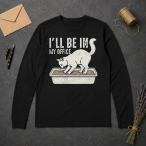 Original Pretty I Will Be In My Office Funny Cat Meme Litter Box Long Sleeve Shirt