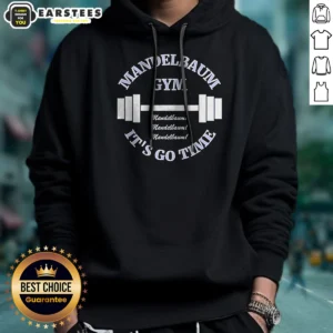 Premium Mandelbaum Gym Seinfeld It Is Go Time Mandelbaum Mandelbaum Mandelbaum Hoodie in black with front pouch pocket and adjustable drawstring hood
