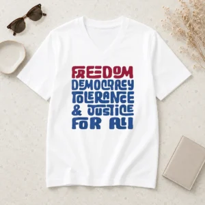 Happy Freedom Democracy Tolerance Justice For All V-Neck Shirt